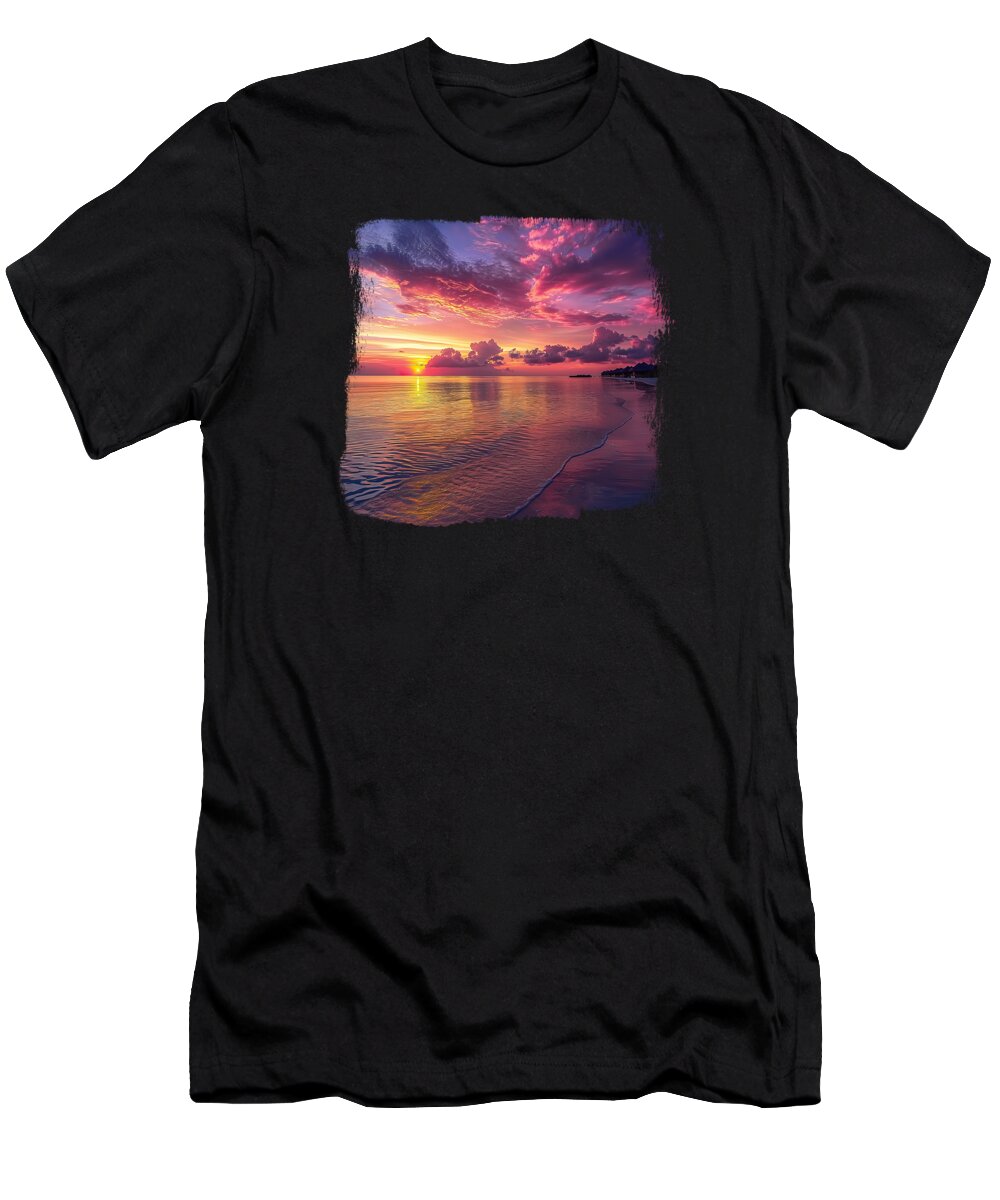 Maldives T-Shirt featuring the digital art Maldives Island Sunset by Elisabeth Lucas