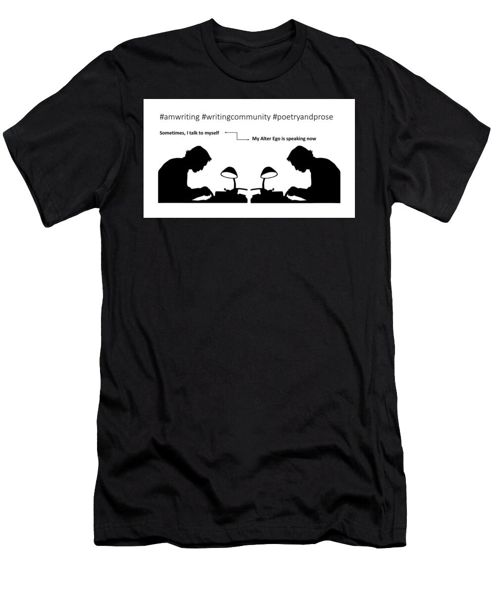 Male T-Shirt featuring the mixed media Male Writer Conversation by Nancy Ayanna Wyatt and Mohamed Hassan