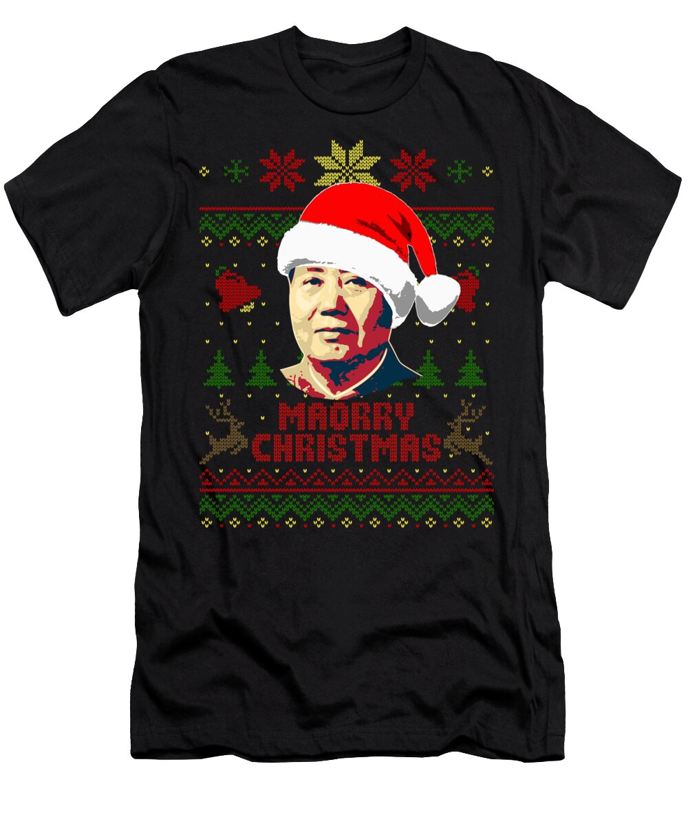 China T-Shirt featuring the digital art Mao Merry Christmas by Filip Schpindel