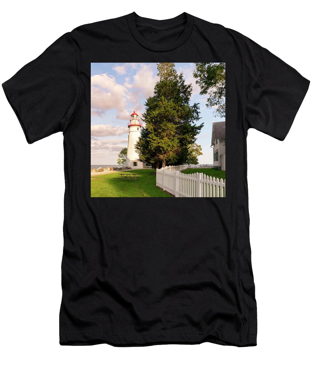 Marblehead T-Shirt featuring the photograph Marblehead Lighthouse Entrance Square by Marianne Campolongo