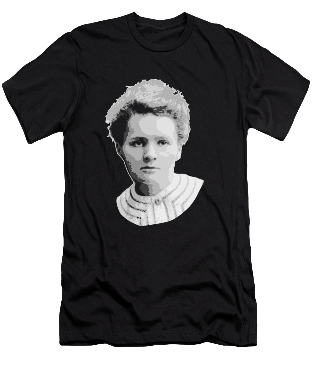 Marie T-Shirt featuring the digital art Marie Curie Black and White by Filip Schpindel