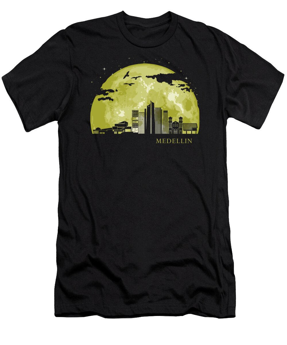 Colombia T-Shirt featuring the digital art MEDELLIN Moon Light Night Stars Skyline by Megan Miller