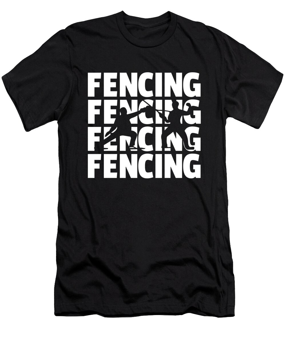 Compete T-Shirt featuring the drawing Men Fencing Silhouette Sword Foil Epee Sabre by Noirty Designs