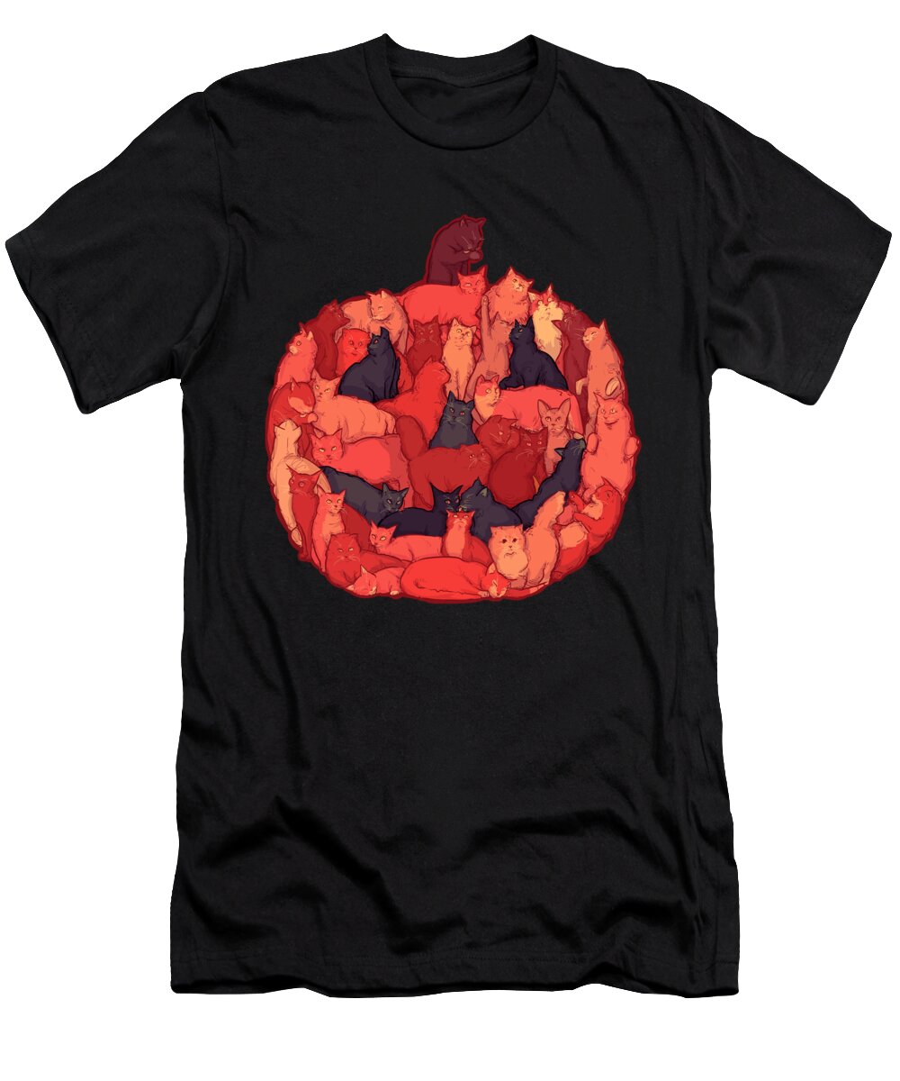 Cat T-Shirt featuring the drawing Meowloween II by Ludwig Van Bacon