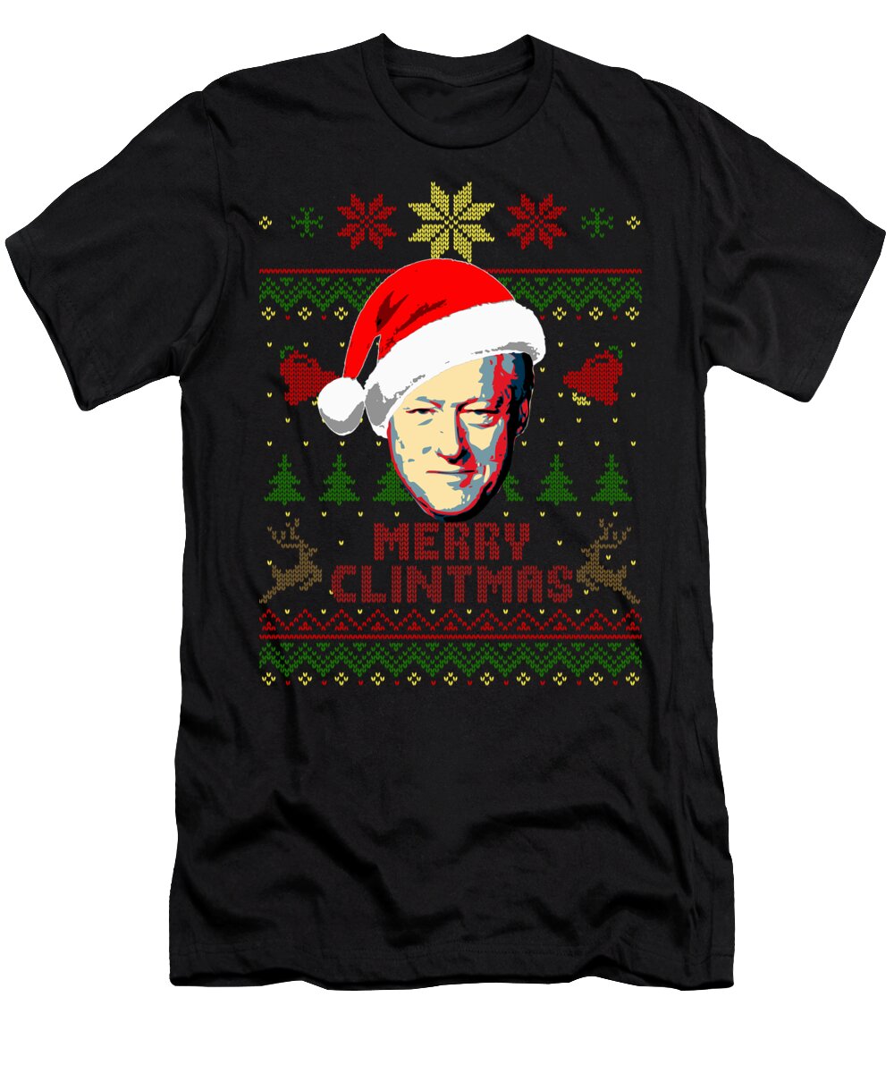 Santa T-Shirt featuring the digital art Merry Clintmas Bill Clinton Christmas by Filip Schpindel