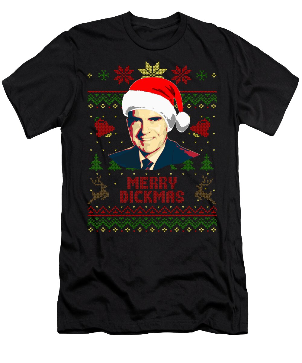 Santa T-Shirt featuring the digital art Merry Dickmas Richard Nixon Christmas by Filip Schpindel