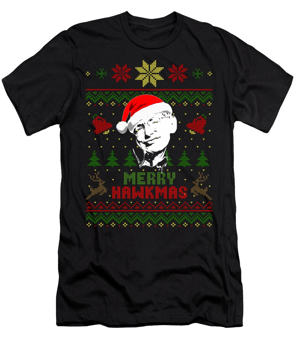Santa T-Shirt featuring the digital art Merry Hawkmas Stephen Hawking Christmas by Filip Schpindel