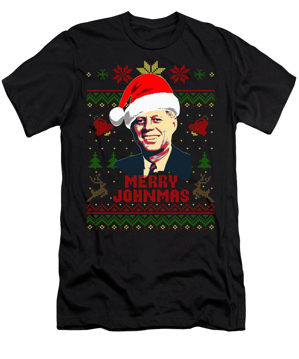 Santa T-Shirt featuring the digital art Merry Johnmas John F Kennedy Christmas by Filip Schpindel