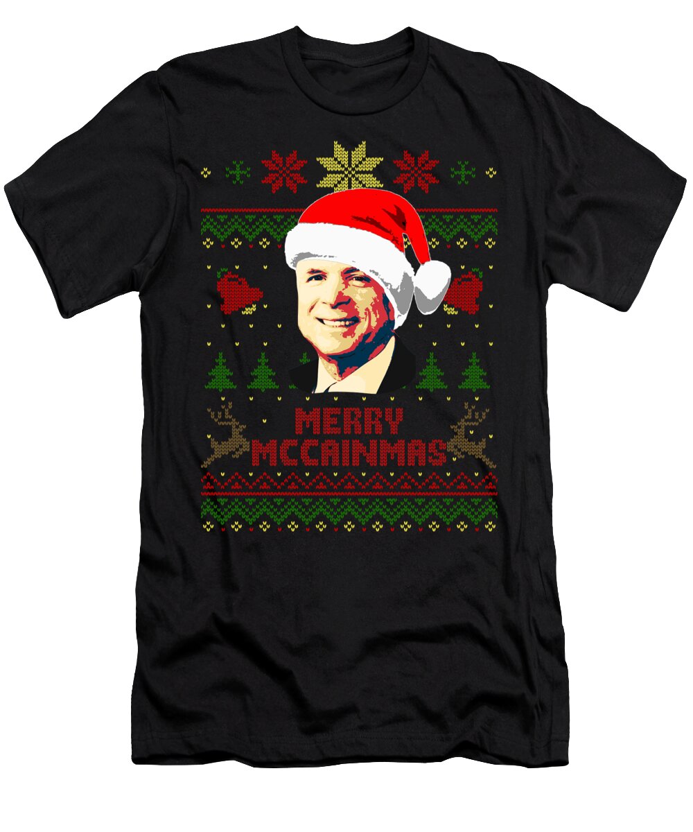 Santa T-Shirt featuring the digital art Merry McCainmas John McCain Christmas by Filip Schpindel