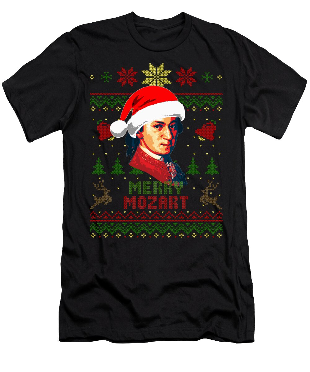Santa T-Shirt featuring the digital art Merry Mozart Christmas by Filip Schpindel