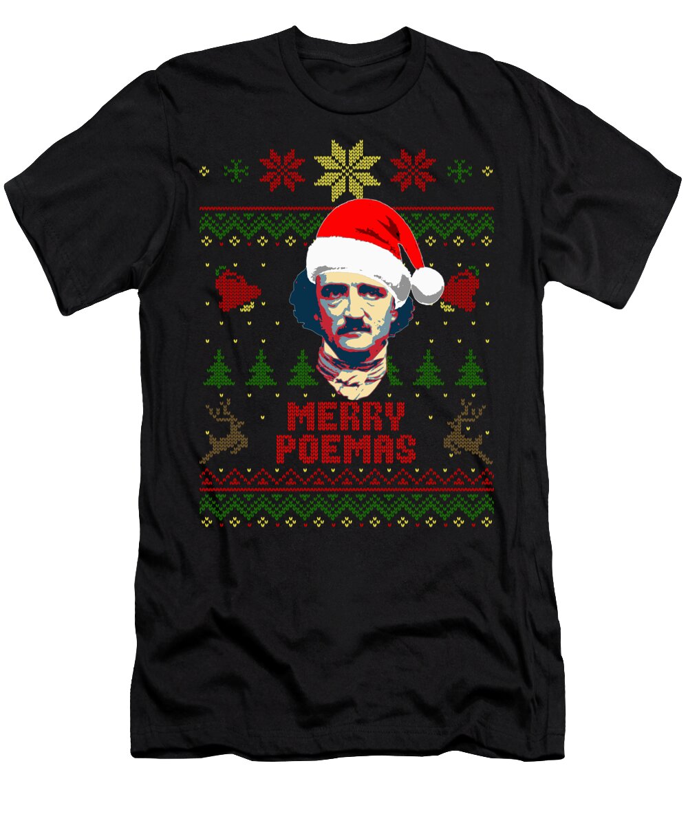 Santa T-Shirt featuring the digital art Merry Poemas Edgar Allan Poe Christmas by Filip Schpindel