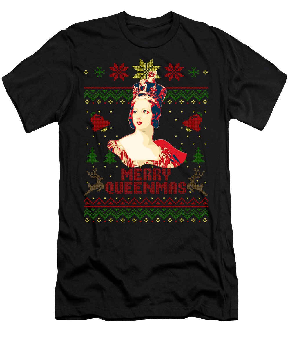 Santa T-Shirt featuring the digital art Merry Queenmas Queen Victoria Christmas by Filip Schpindel
