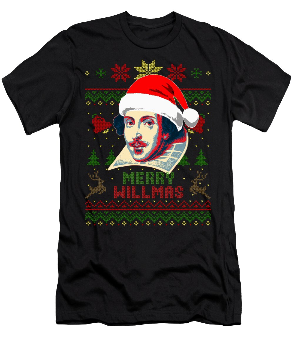 Santa T-Shirt featuring the digital art Merry Willmas William Shakespeare Christmas by Filip Schpindel