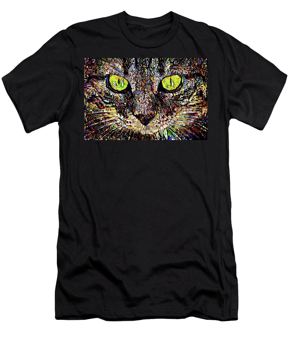 Tabby Cats T-Shirt featuring the digital art Mesmerizing Tabby Cat Portrait by Peggy Collins