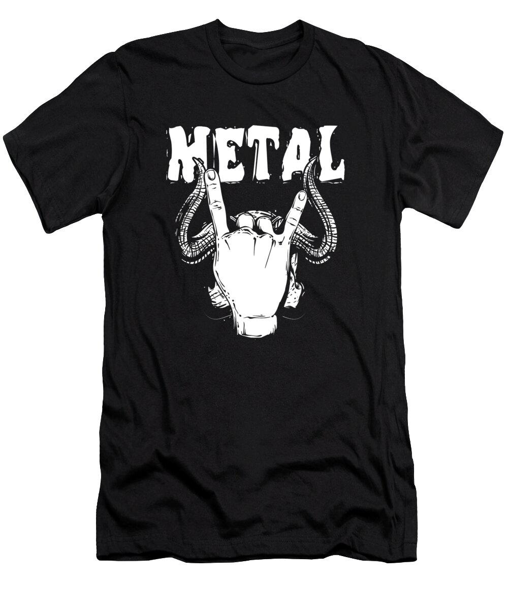 Death Metal T-Shirt featuring the digital art Metal Hand Sign Metalcore Heavy Metal Hard Rock Music Lovers Blues Funk Band Gift by Thomas Larch