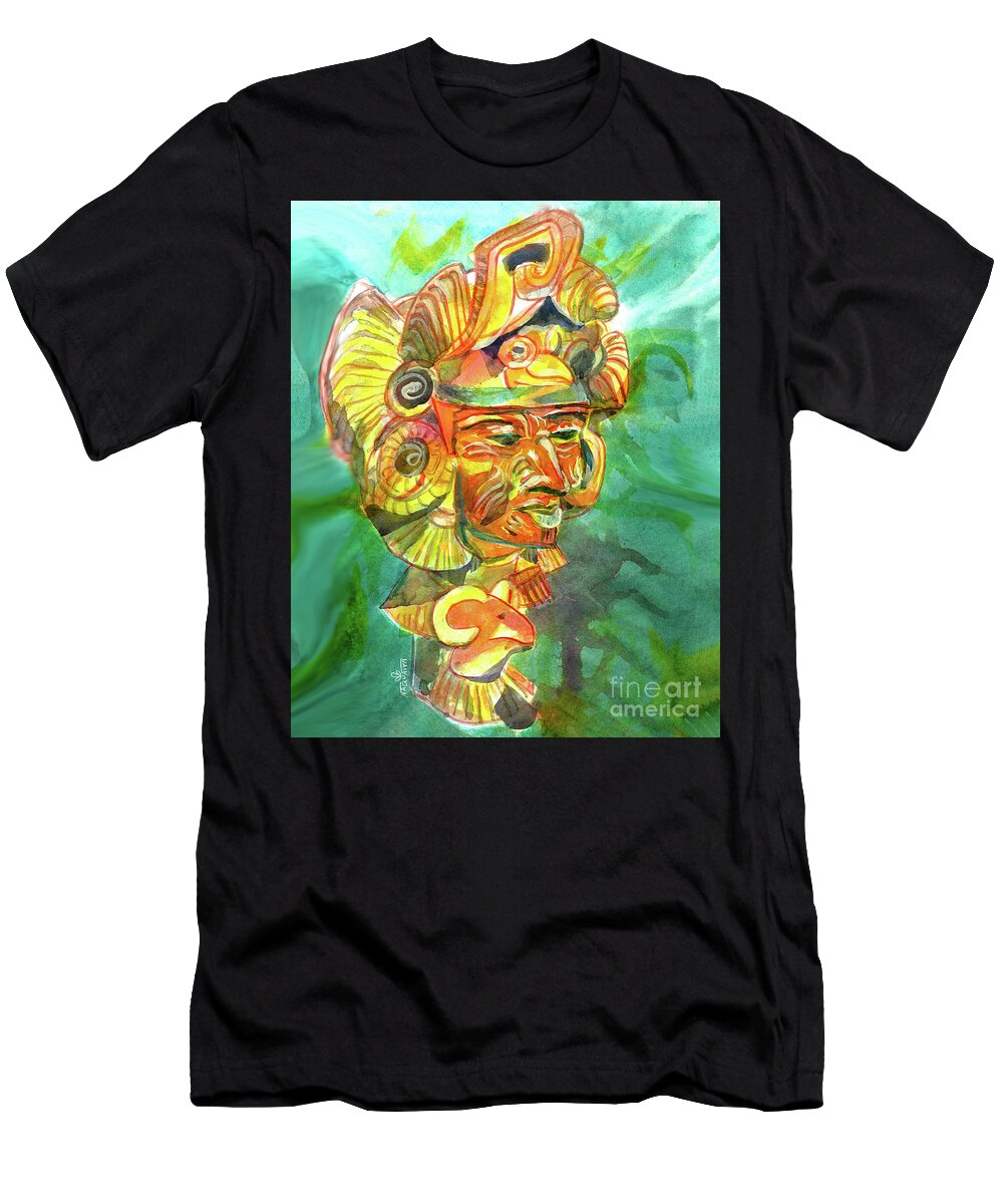 Indigenous Mask T-Shirt featuring the painting Mexican Clay Mask by Michele B Naquaiya
