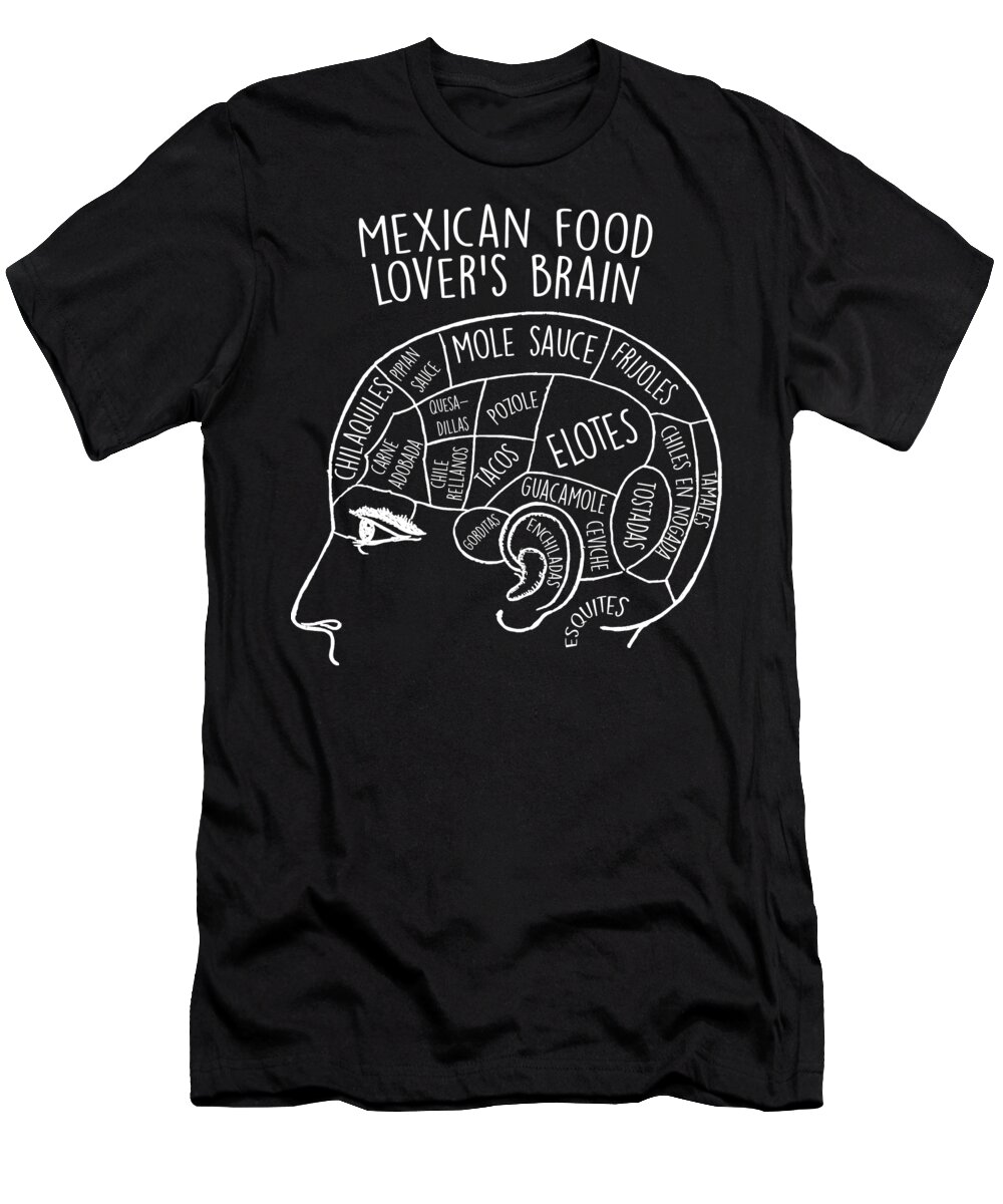 Mexico T-Shirt featuring the digital art Mexican Food Lover's Brain for Fans of Mexico by Lance Gambis