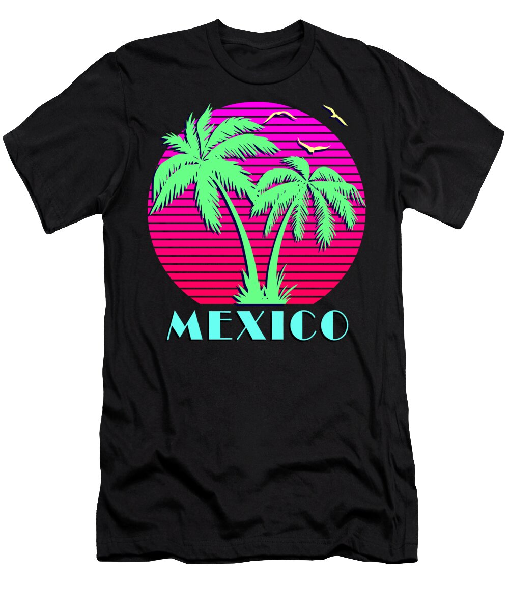Classic T-Shirt featuring the digital art Mexico Retro Palm Trees Sunset by Filip Schpindel