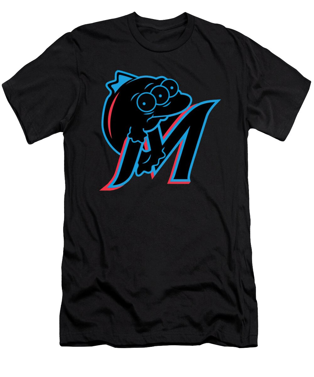 Miami Marlins T-Shirt featuring the drawing Miami 3 Eyed Fish Marlins by Huyen Vu