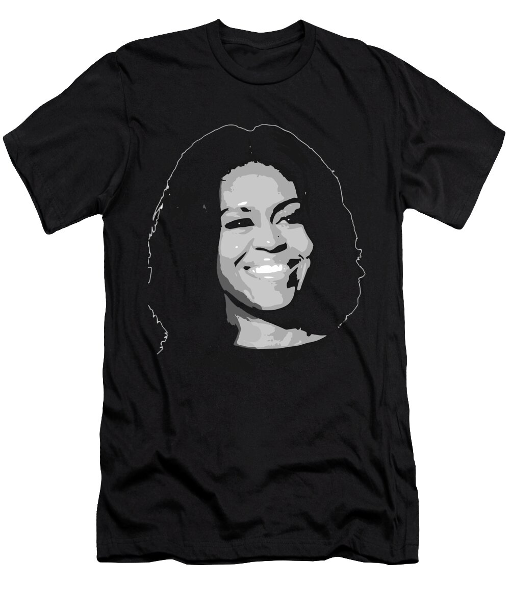 Michelle T-Shirt featuring the digital art Michelle Obama Black and White by Filip Schpindel
