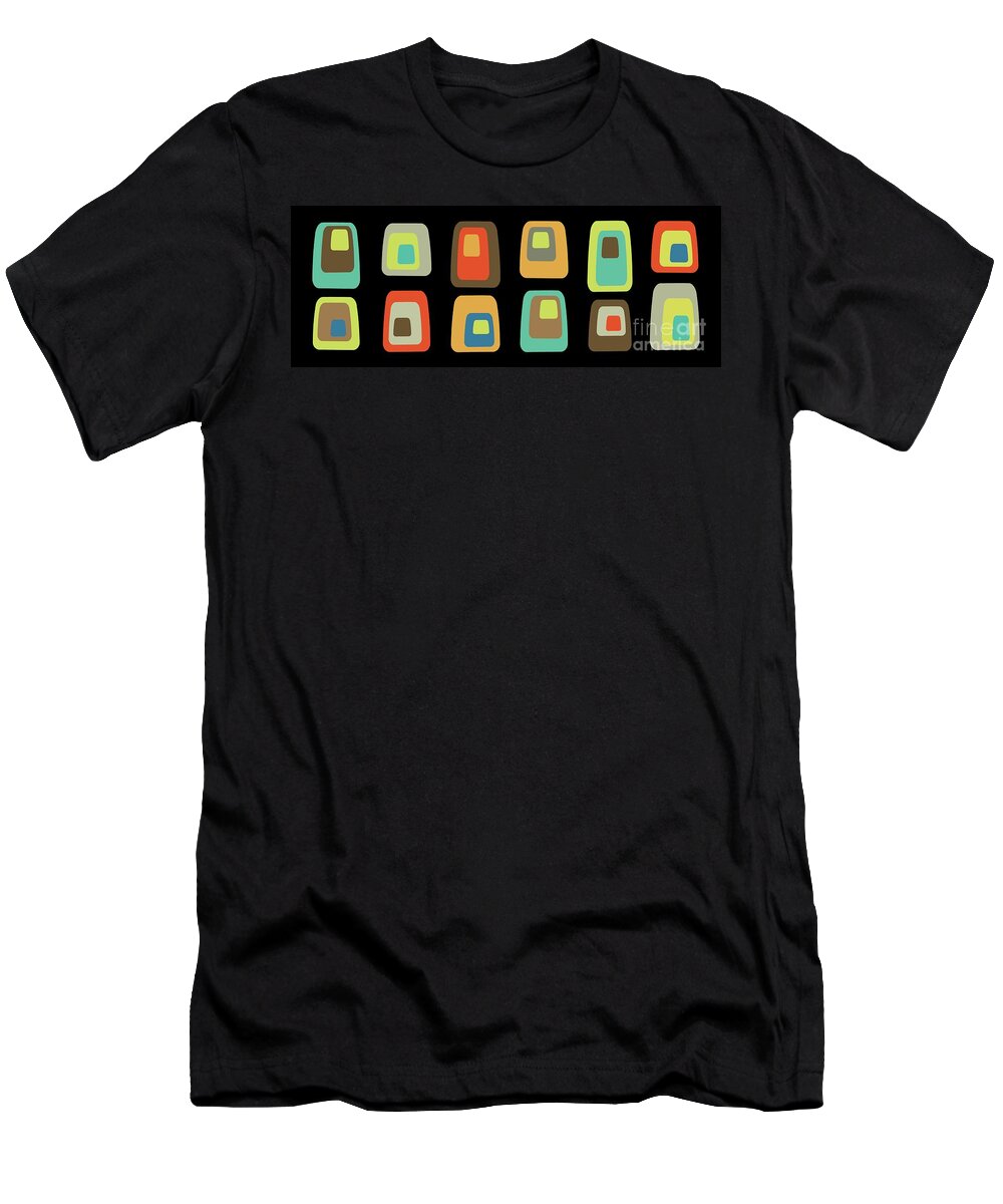 Mid Century Modern T-Shirt featuring the digital art Mid Century Oblongs on Black by Donna Mibus