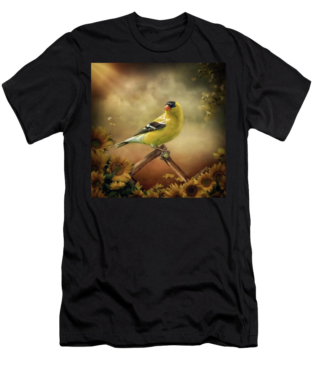 Goldfinch T-Shirt featuring the digital art Midday Goldfinch by Maggy Pease