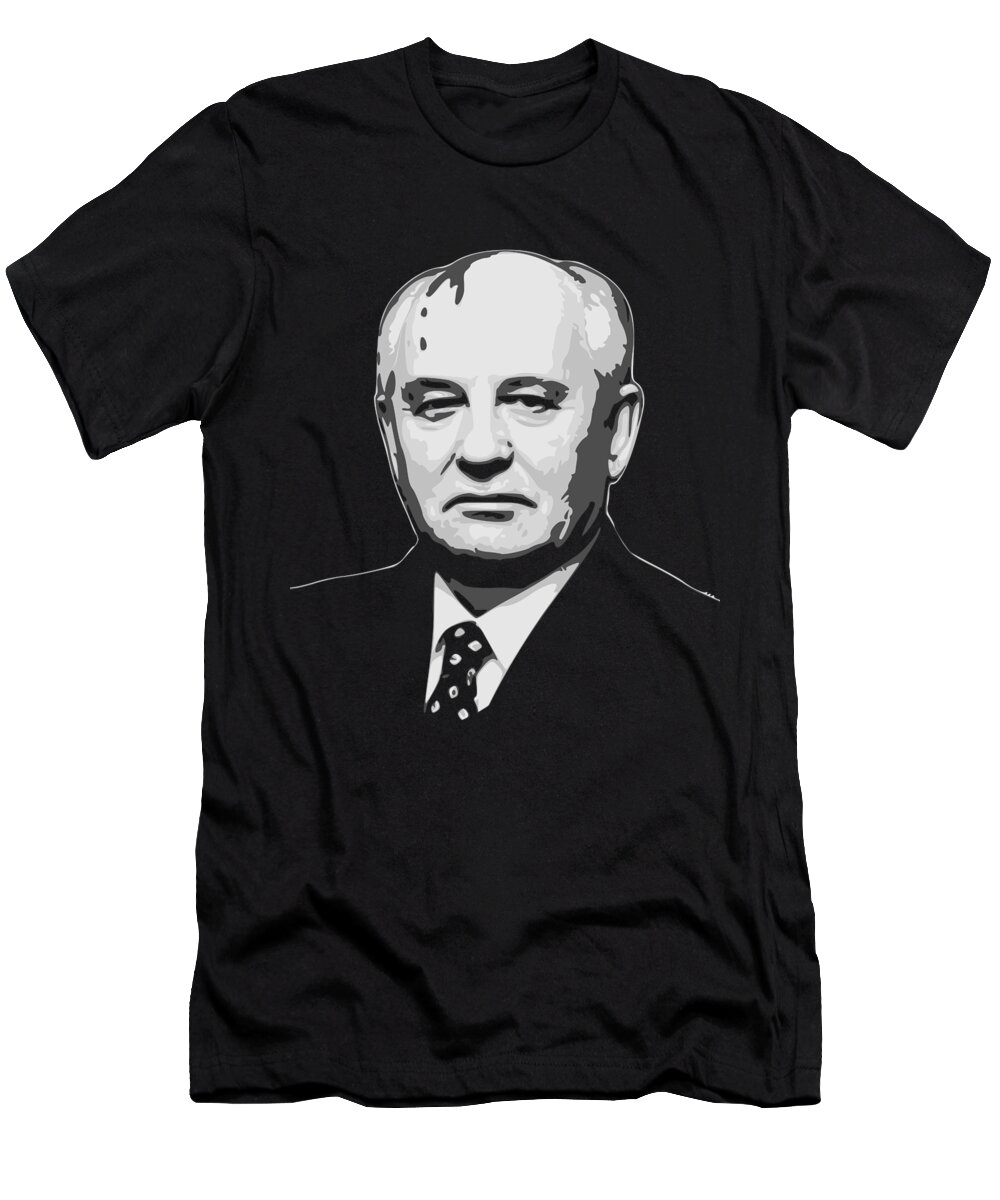 Mikhail T-Shirt featuring the digital art Mikhail Gorbachev Black and White by Megan Miller
