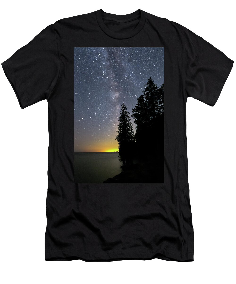 Door County T-Shirt featuring the photograph Milky Way Over Cave Point by Paul Schultz