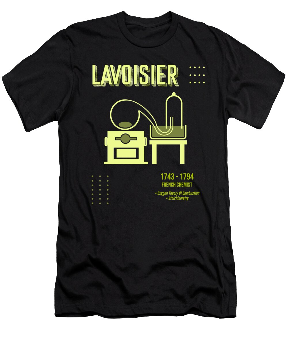 Lavoisier T-Shirt featuring the digital art Minimal Science Posters - Antoine Lavoisier 01 - Chemist by Studio Grafiikka