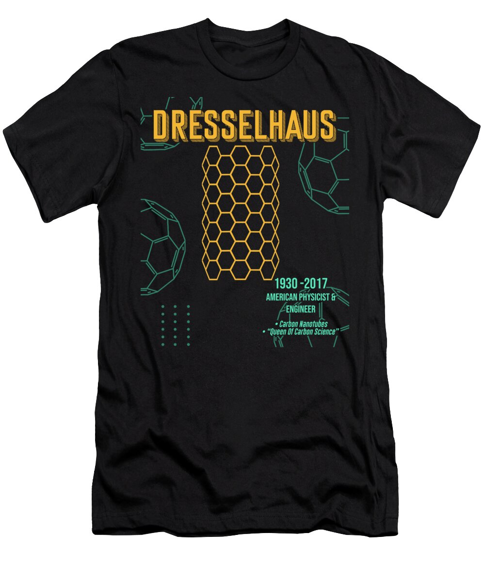 Dresselhaus T-Shirt featuring the digital art Minimal Science Posters - Mildred Dresselhaus 01 - Physicist, Engineer by Studio Grafiikka