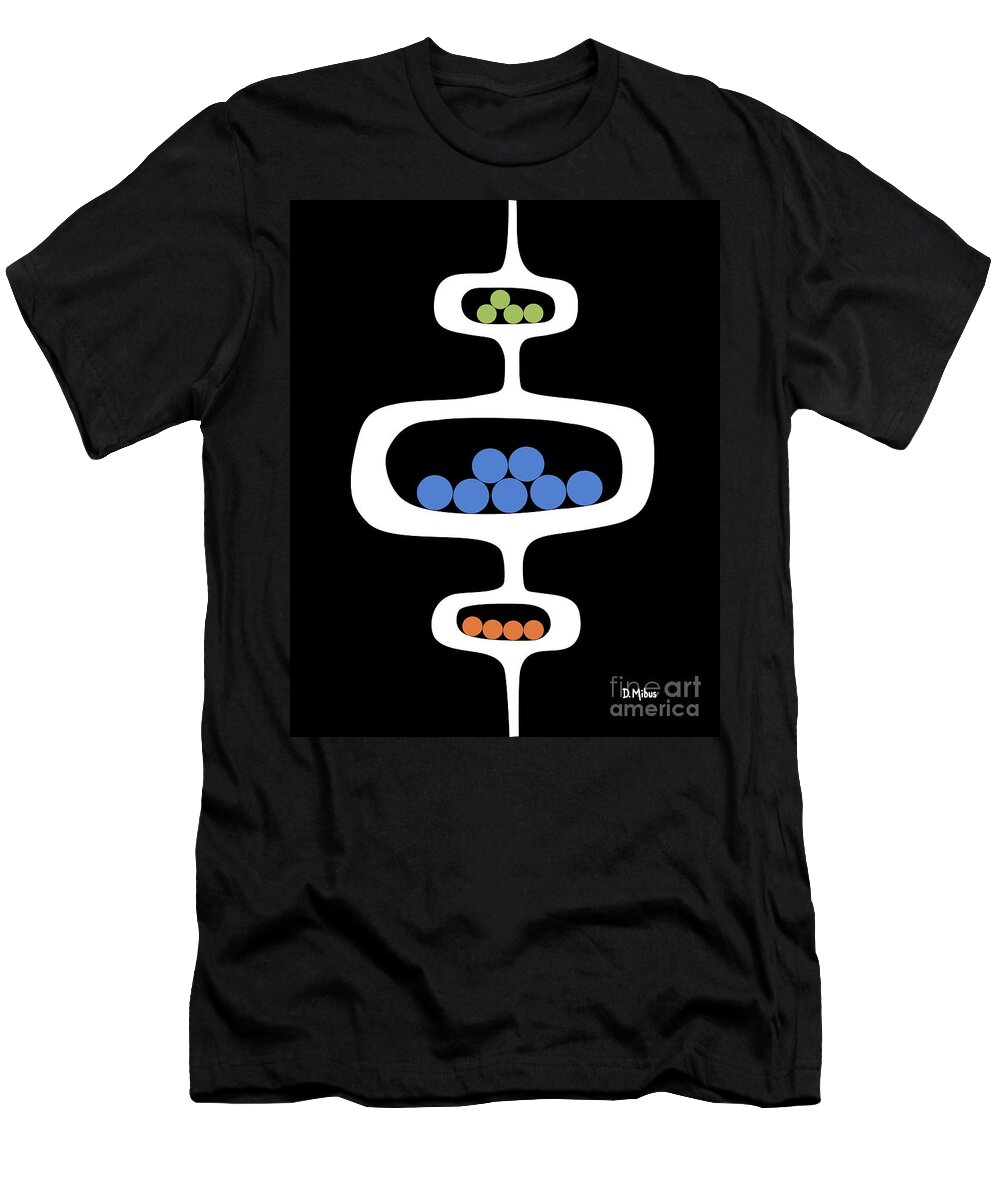 Mid Century Pods T-Shirt featuring the digital art Mod Pod 1 with Circles on Black by Donna Mibus