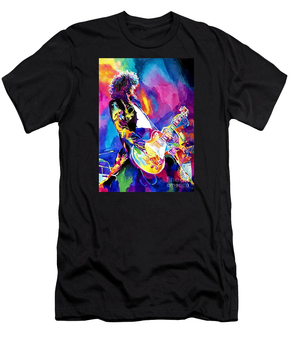 Jimmy Page Artwork T-Shirt featuring the painting Monolithic Riff - Jimmy Page by David Lloyd Glover
