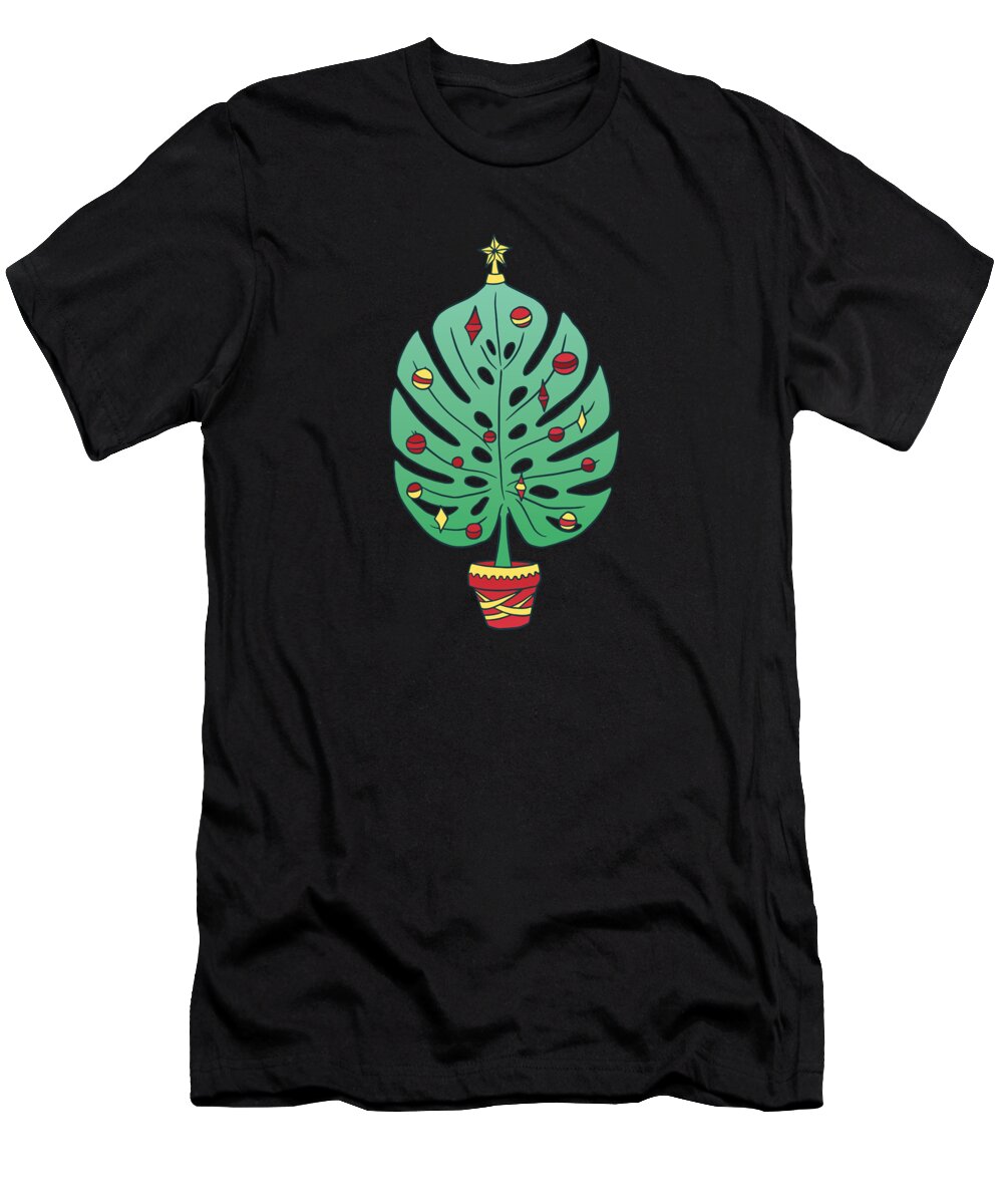Monstera Leaf T-Shirt featuring the digital art Monstera Leaf Christmas Tree funny by Manuel Schmucker