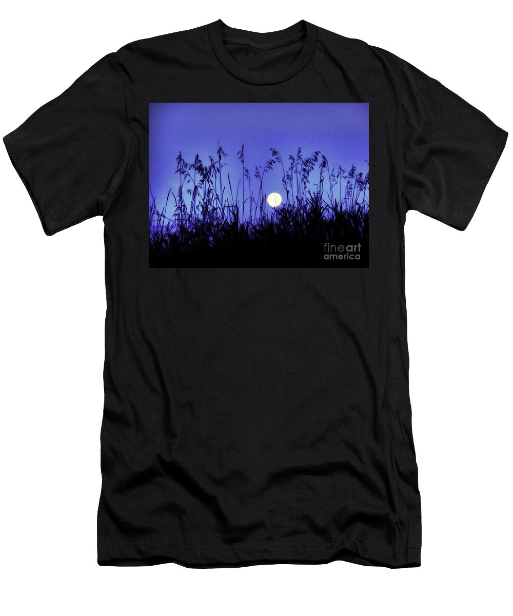 Full Moon T-Shirt featuring the photograph Moon Grasses by AnnMarie Parson-McNamara