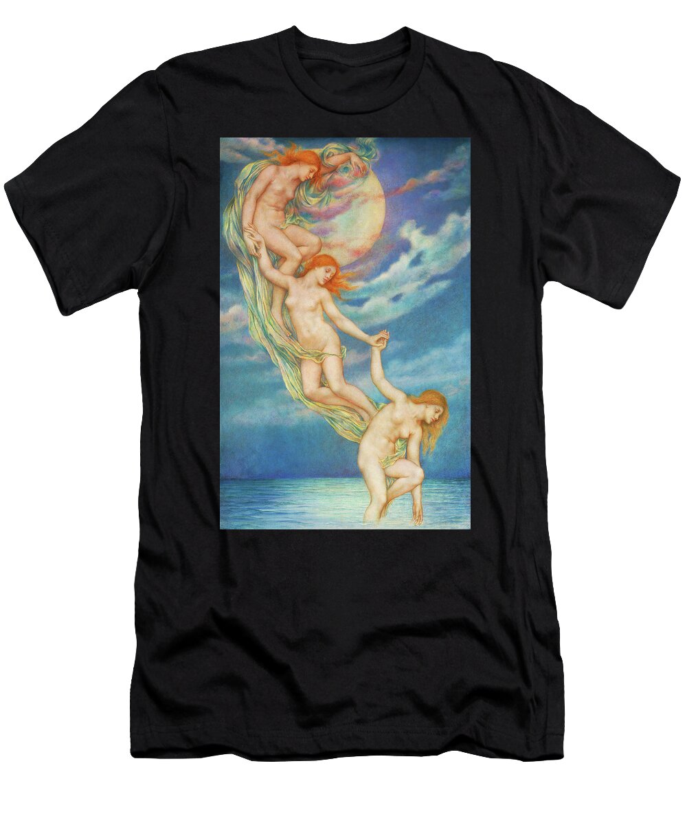 Moonbeams T-Shirt featuring the painting Moonbeams Dipping into the Sea, 1918 by Evelyn De Morgan