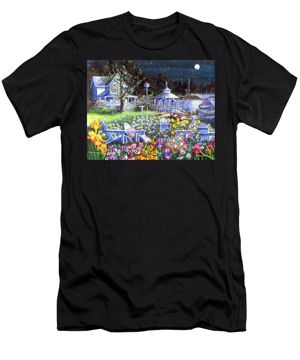 Full Moon T-Shirt featuring the painting Moonglow by Diane Phalen