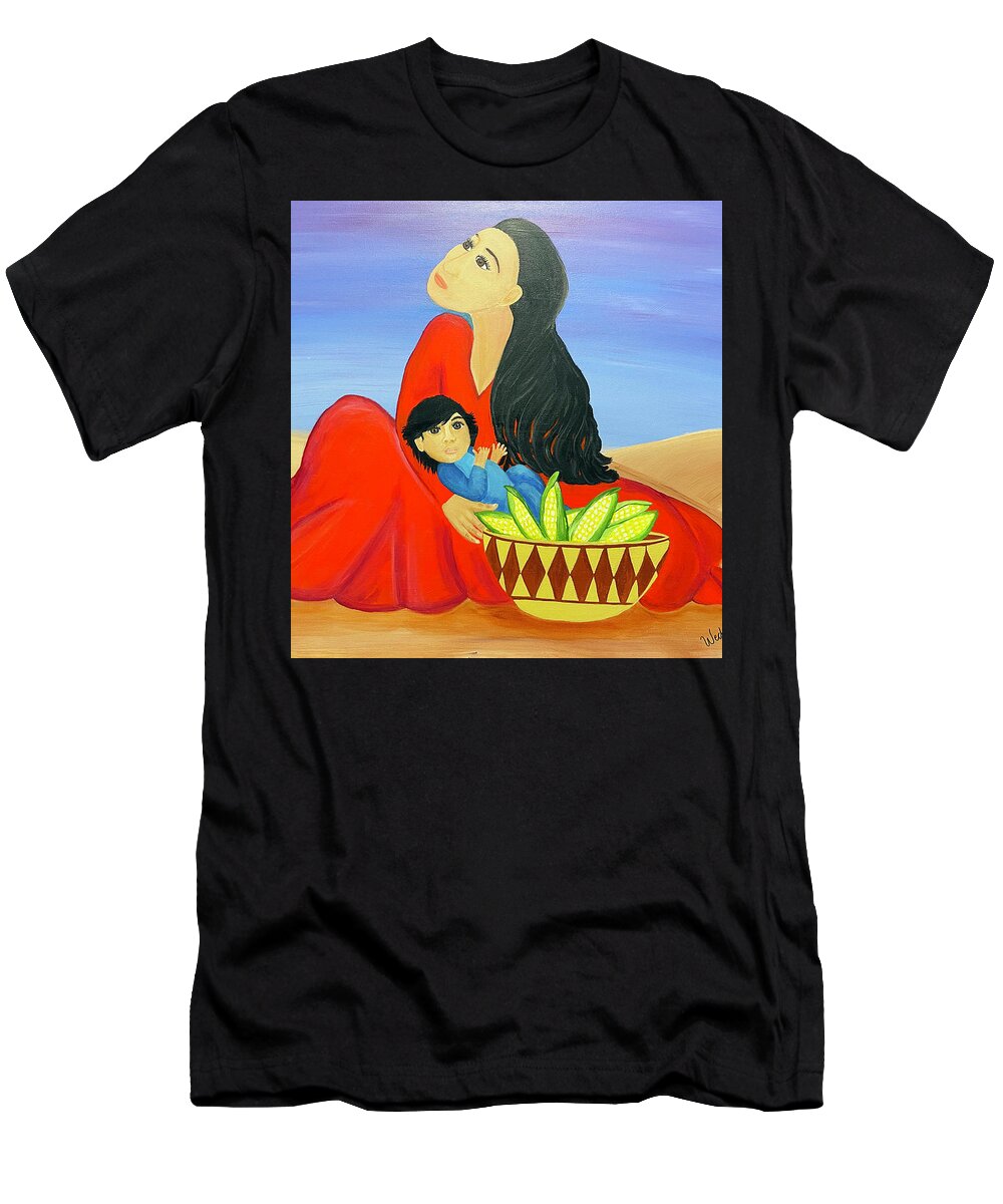 Southwestern Art T-Shirt featuring the painting Mother and Corn by Christina Wedberg