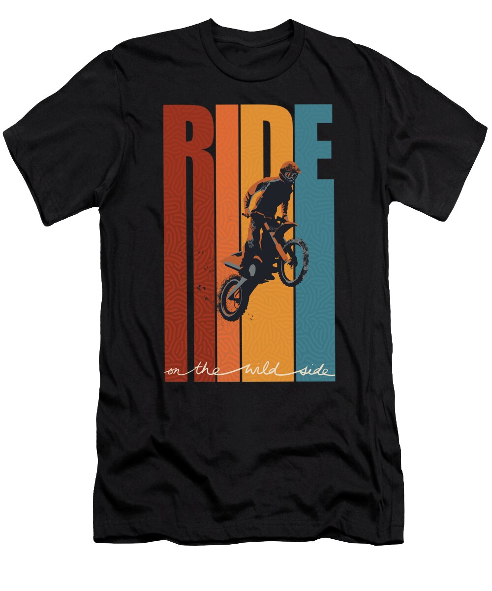 Ride On The Wild Side T-Shirt featuring the painting Motorcross Ride on The Wild Side by Sassan Filsoof