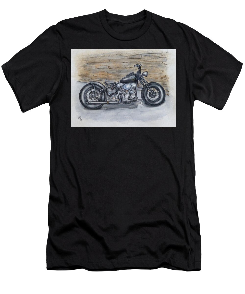 Vintage Motorcycle T-Shirt featuring the painting Motorcycle Vintage 1950's by Kelly Mills