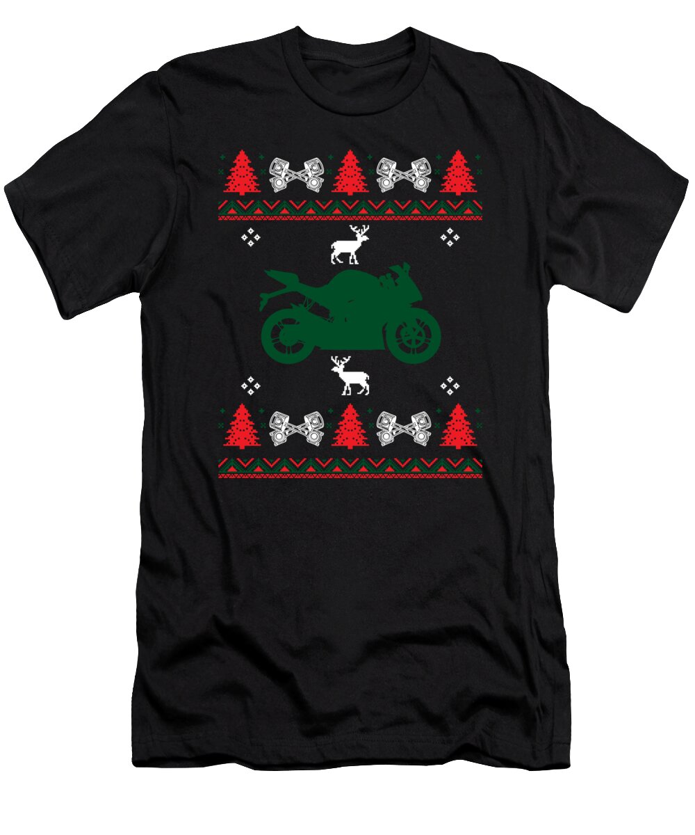 Santa Claus T-Shirt featuring the digital art Motorist Motorcyclist Motorcycle Rider Motorbike Ugly Christmas by Thomas Larch