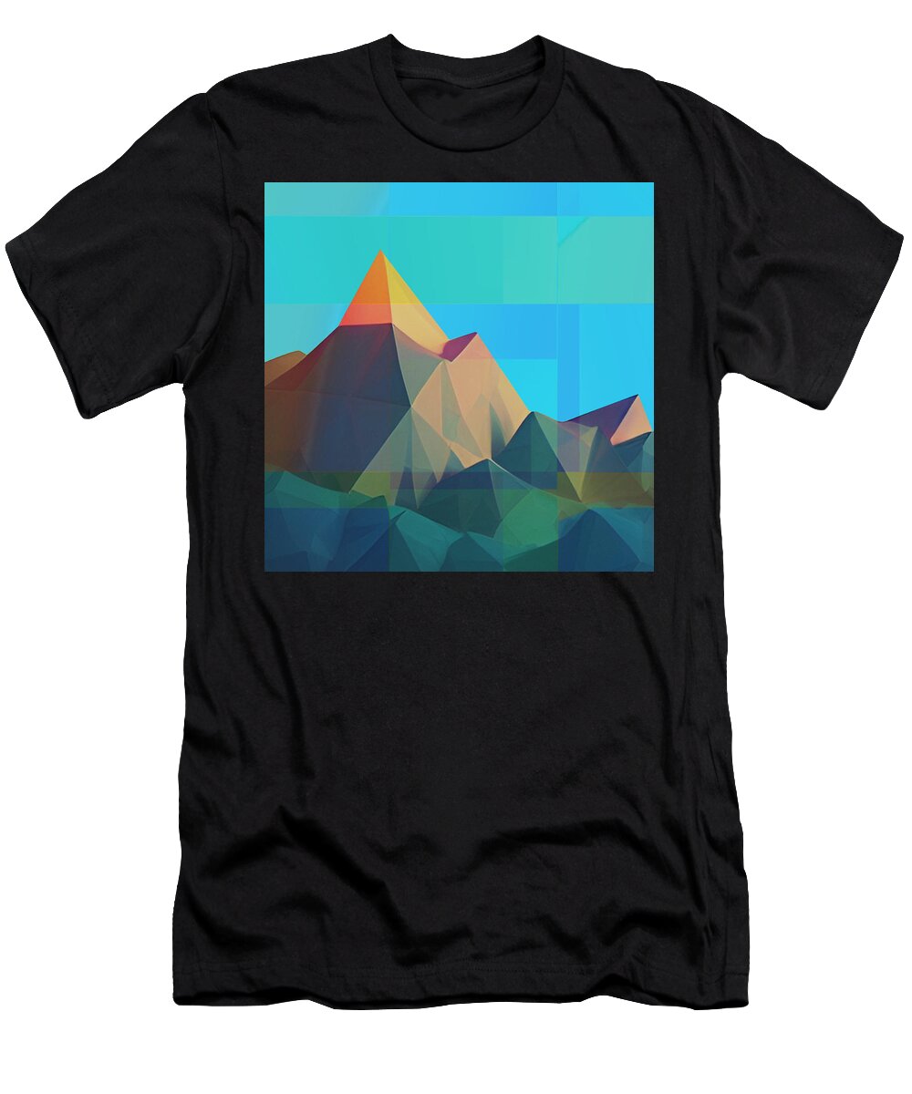 Cool Art T-Shirt featuring the digital art Mountain Peaks - Modern Geometric Art by Ronald Mills