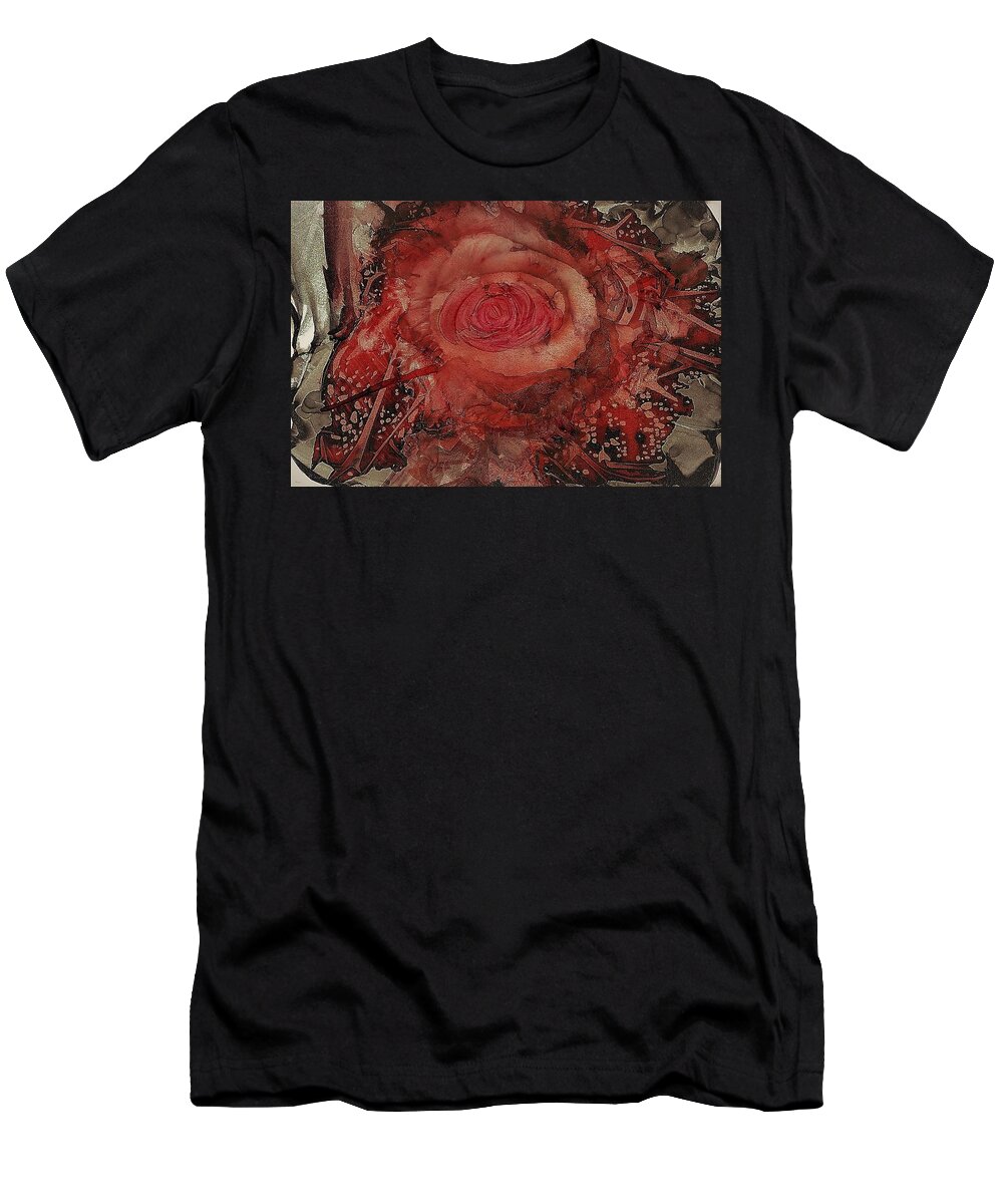Rose T-Shirt featuring the painting Mountain Rose by Angela Marinari