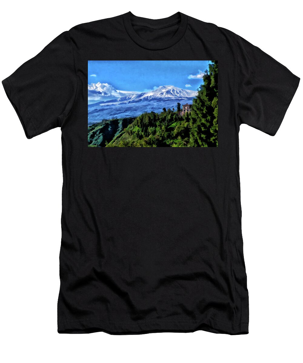 2019 T-Shirt featuring the photograph Mt Etna from Taormina by Monroe Payne