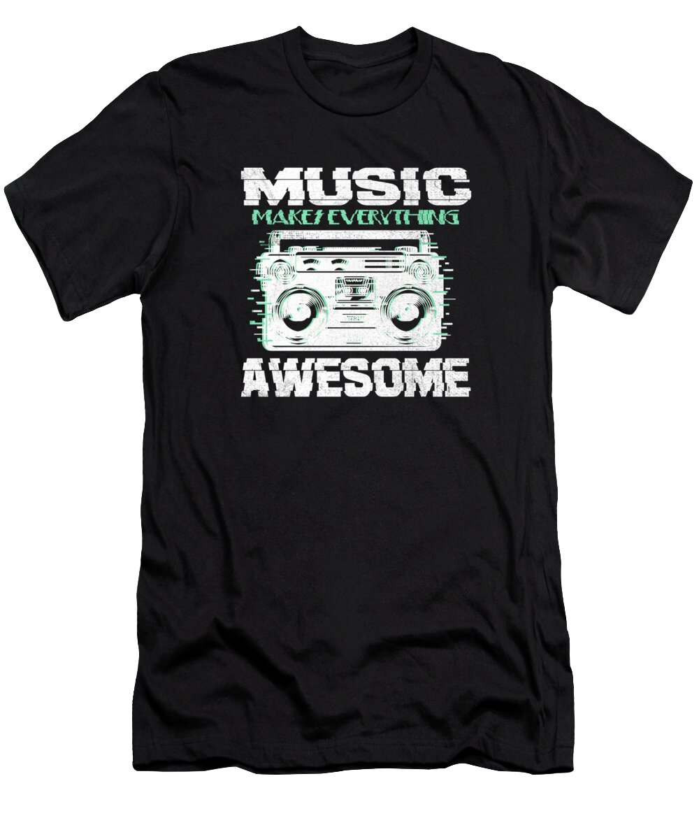 Music T-Shirt featuring the digital art Music Makes Glitch Synthwave Funny Gift by Konstantin Barthuli