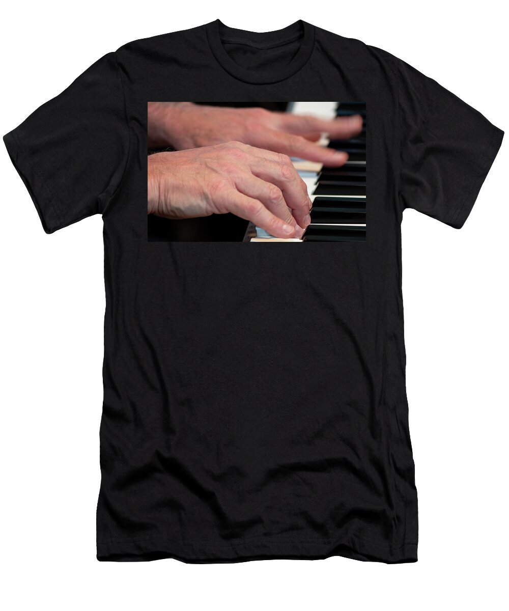Piano T-Shirt featuring the photograph Musician's Hands Playing Piano by Karen Rispin