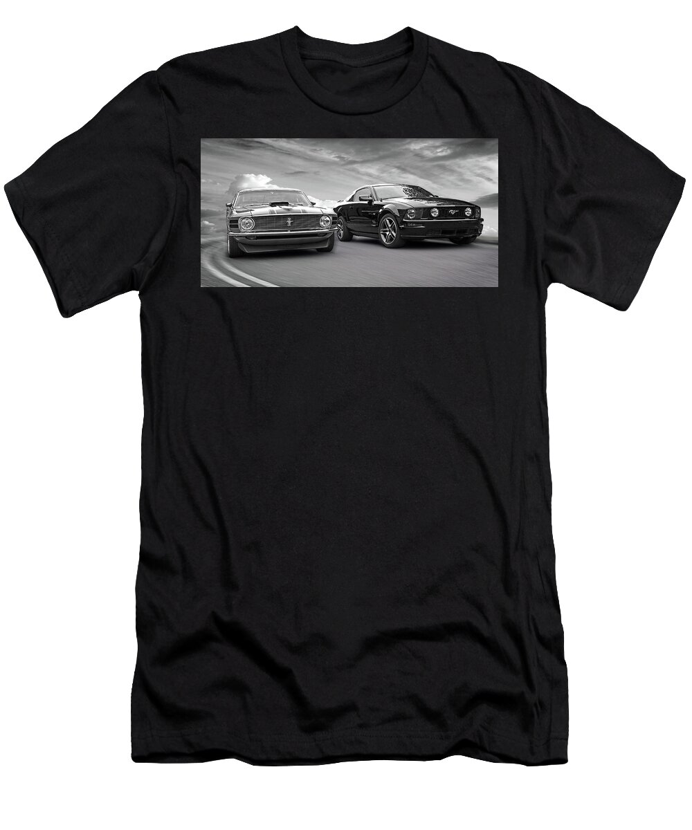 Mustang T-Shirt featuring the photograph Mustang Buddies in Black and White by Gill Billington