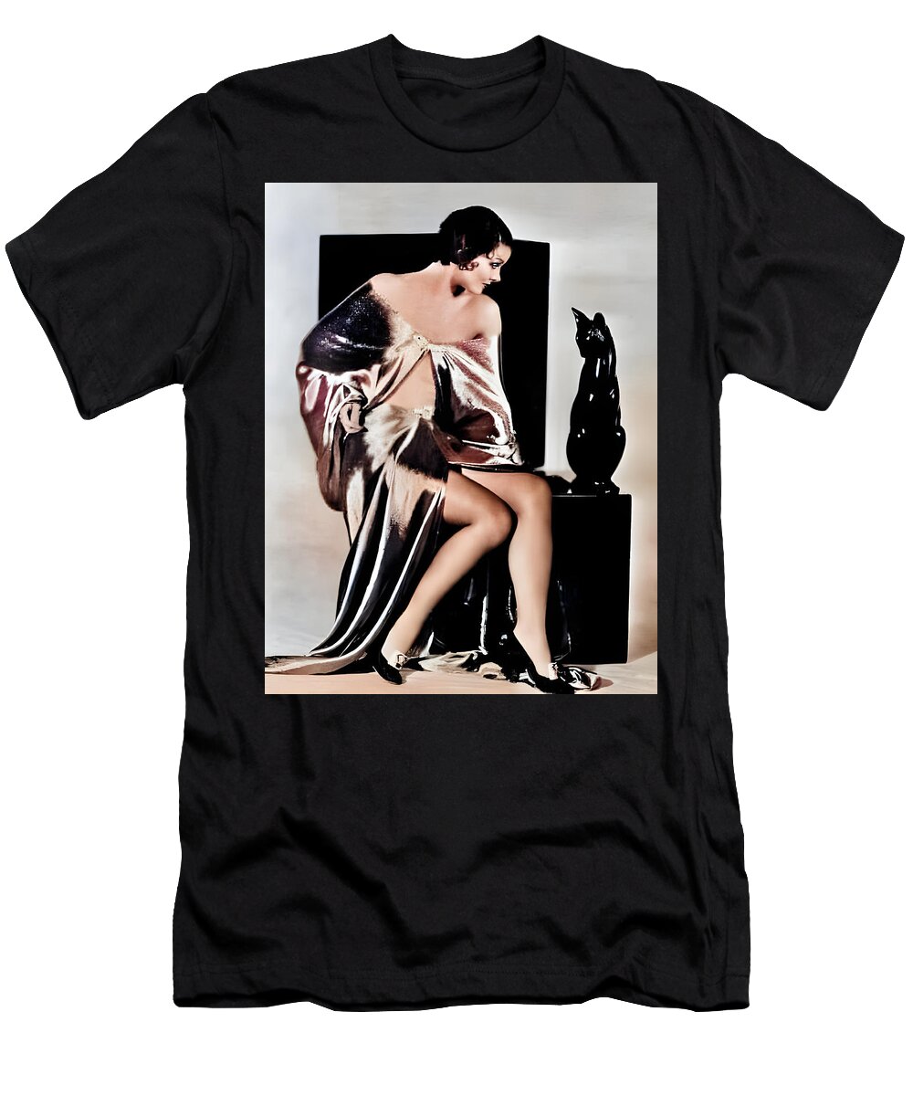 Myrna Loy T-Shirt featuring the digital art Myrna Loy and Cat by Chuck Staley