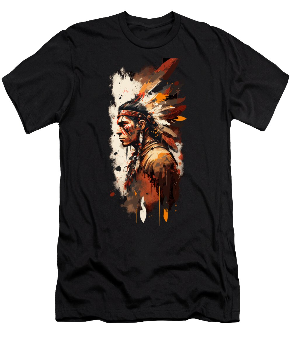 Geronimo T-Shirt featuring the digital art Native American Warrior V4 by Peter Awax