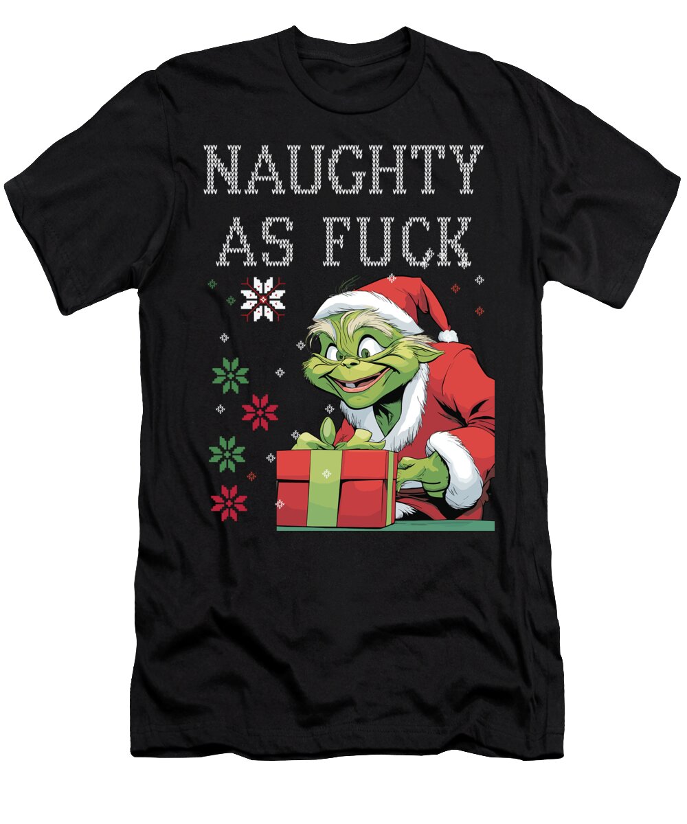Naughty T-Shirt featuring the digital art Naughty Elf with Present by Long Shot