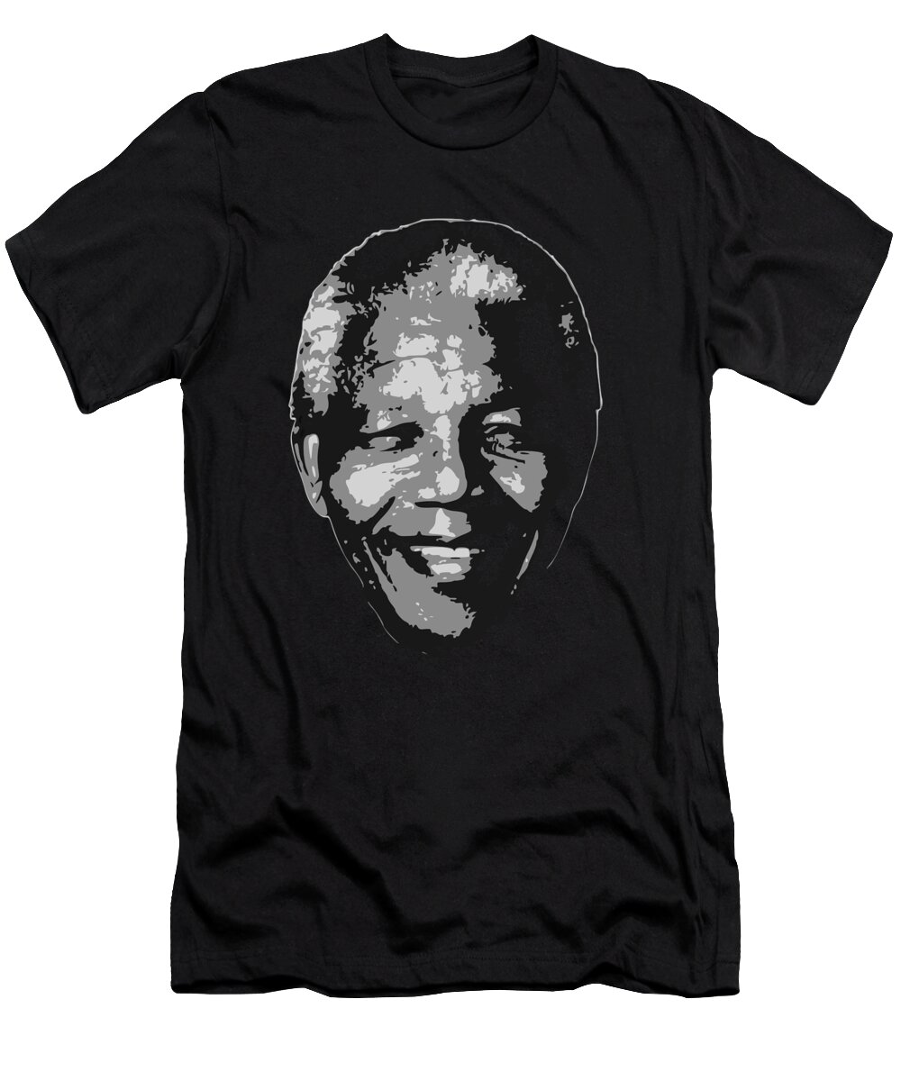 Nelson T-Shirt featuring the digital art Nelson Mandela Black and White by Filip Schpindel